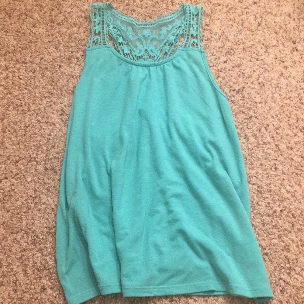 teal flowy tank top with lace